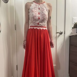 a full length, JJ' s House, red prom dress in size 6
